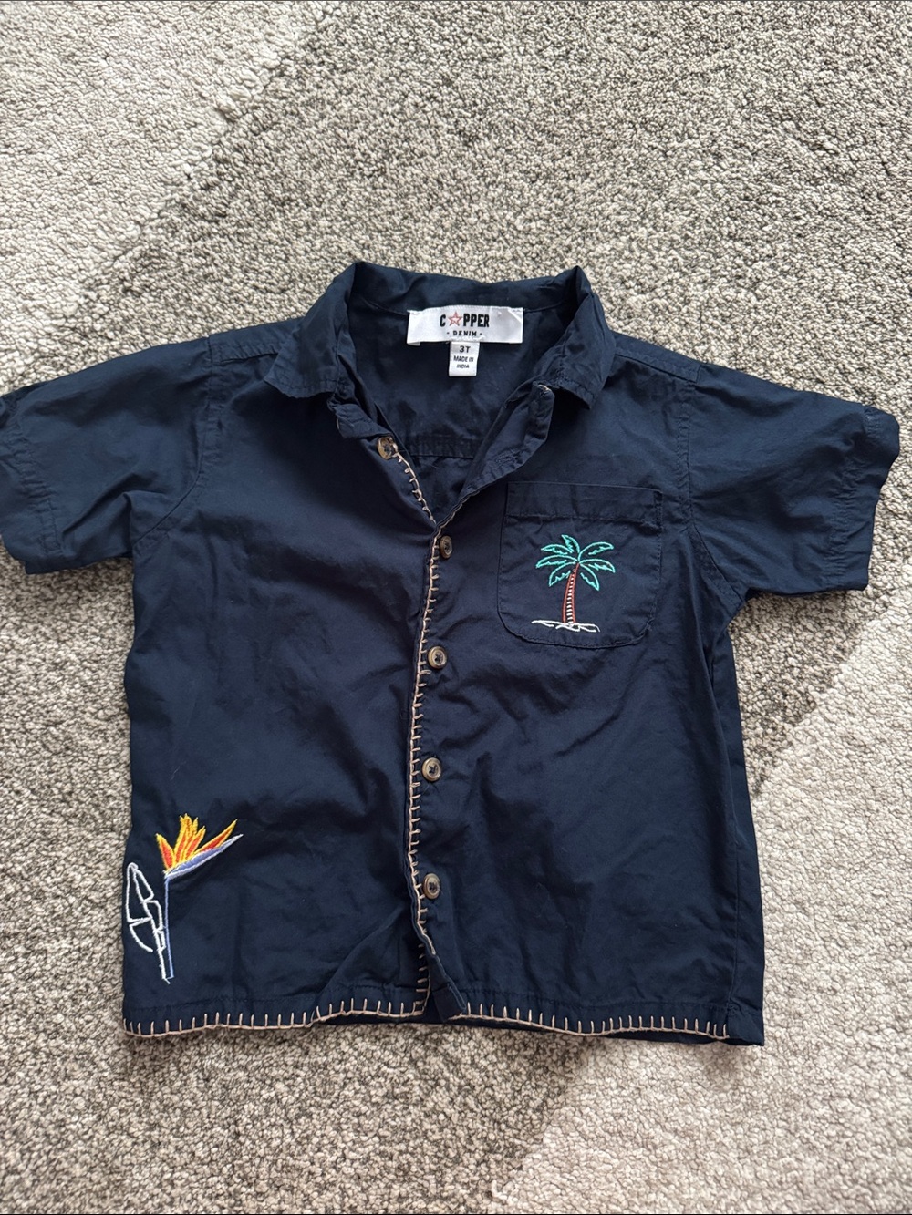 Copper Navy Short-Sleeve Button-Down with Embroidery size 3T